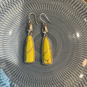 Stunning Vintage Signed Sterling Jasper Yellow Turquoise Dangle Earrings